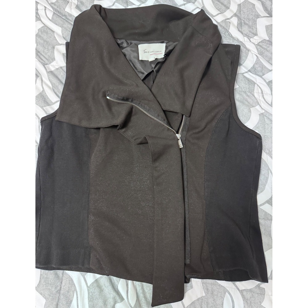 Two by Vince Camuto Asymmetrical Zip Vest Black Draped Collar Large
